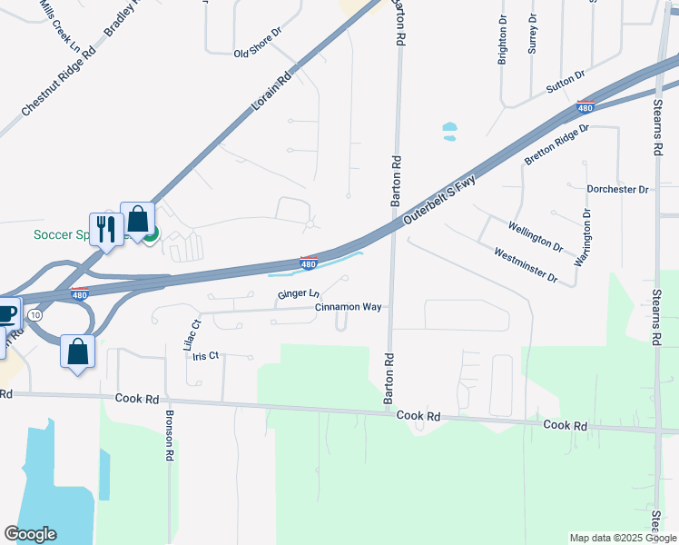 map of restaurants, bars, coffee shops, grocery stores, and more near 30050 Ginger Court in North Olmsted