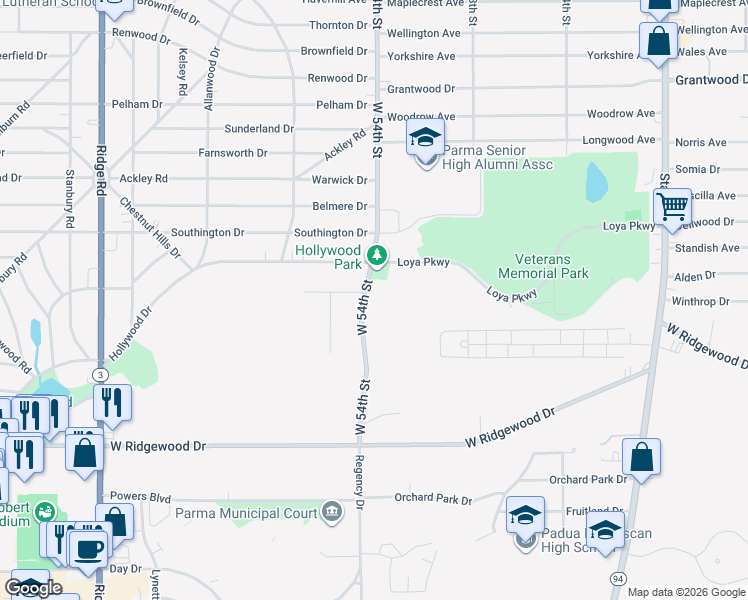 map of restaurants, bars, coffee shops, grocery stores, and more near 6381 West 54th Street in Cleveland