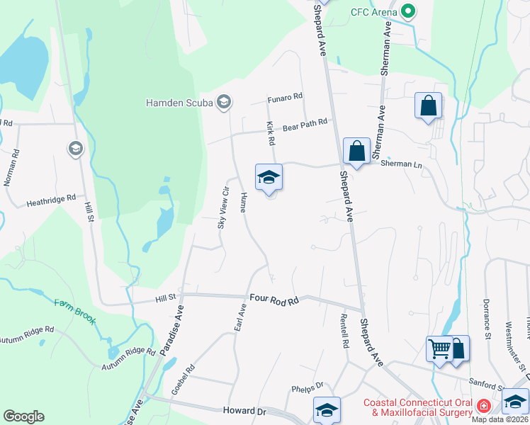 map of restaurants, bars, coffee shops, grocery stores, and more near 10 Kirk Road in Hamden