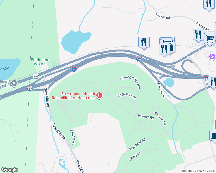 map of restaurants, bars, coffee shops, grocery stores, and more near 129 Winding Ridge Way in Danbury