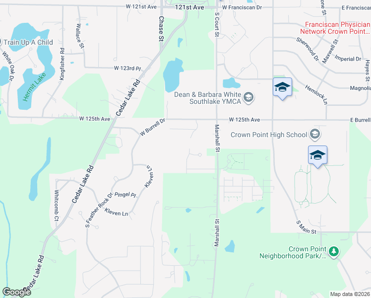 map of restaurants, bars, coffee shops, grocery stores, and more near 1577 Brackenbury Lane in Crown Point