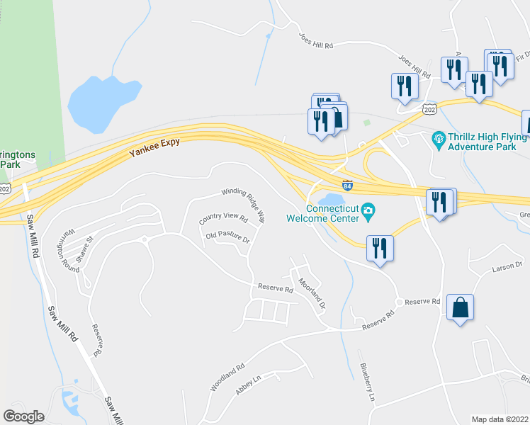 map of restaurants, bars, coffee shops, grocery stores, and more near 33 Winding Ridge Way in Danbury
