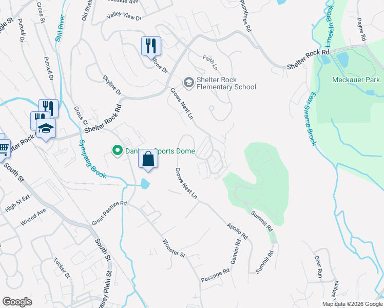 map of restaurants, bars, coffee shops, grocery stores, and more near 27 Crows Nest Lane in Danbury