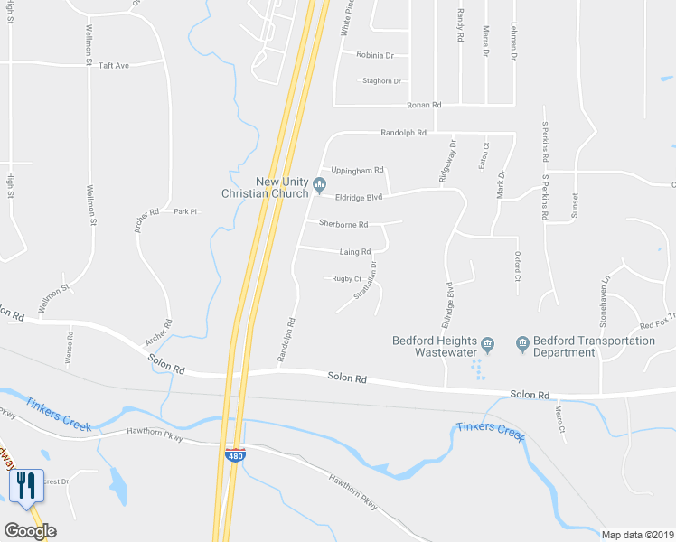 map of restaurants, bars, coffee shops, grocery stores, and more near 24205 Rugby Court in Bedford Heights