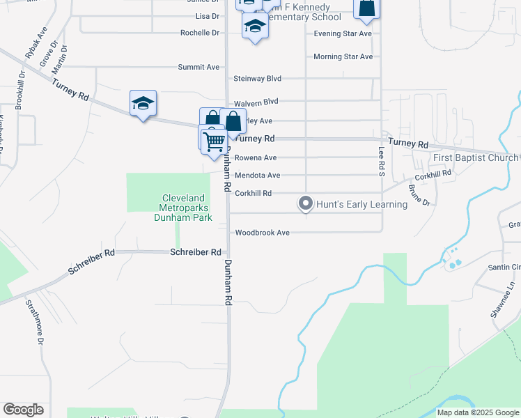map of restaurants, bars, coffee shops, grocery stores, and more near 15321 Longvale Avenue in Maple Heights