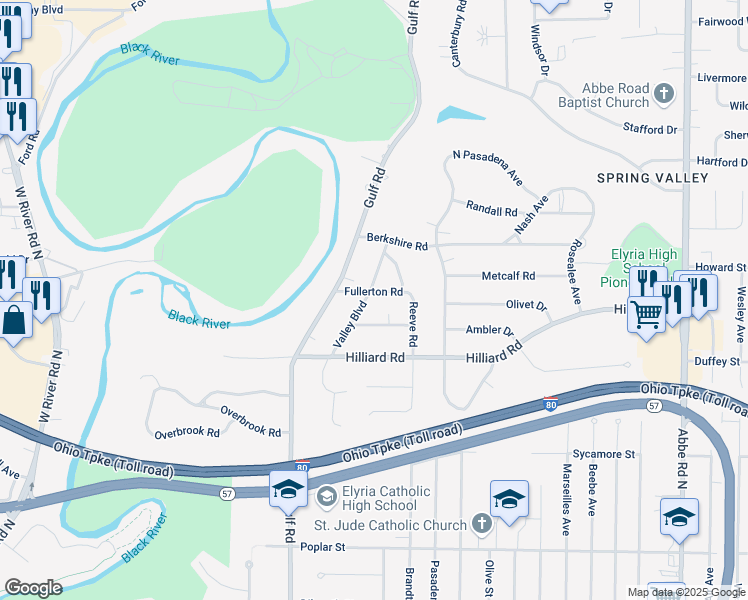 map of restaurants, bars, coffee shops, grocery stores, and more near 999 Valley Boulevard in Elyria