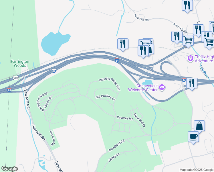 map of restaurants, bars, coffee shops, grocery stores, and more near 26 Country View Road in Danbury