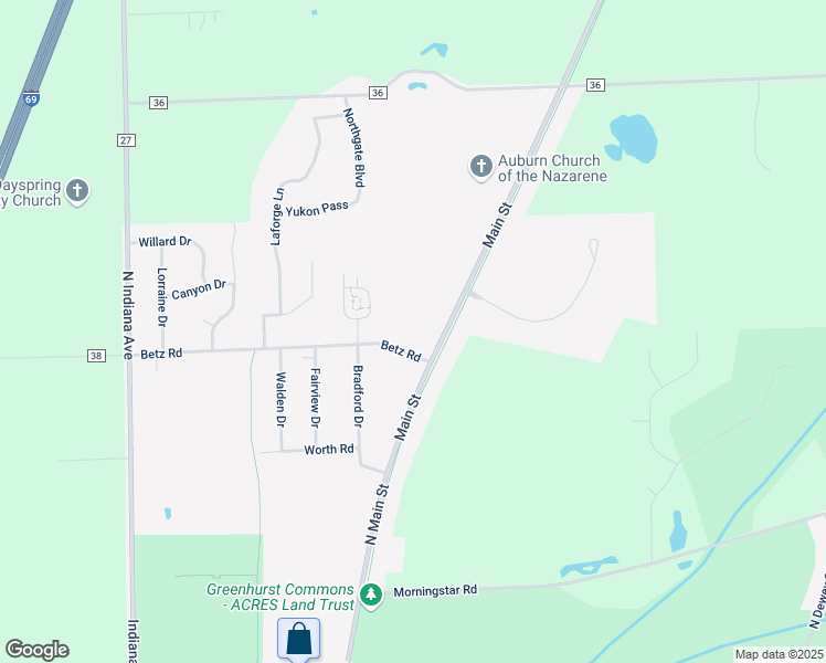 map of restaurants, bars, coffee shops, grocery stores, and more near 108 Betz Road in Auburn