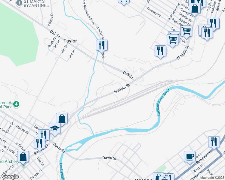 map of restaurants, bars, coffee shops, grocery stores, and more near 441 N Main St in Taylor