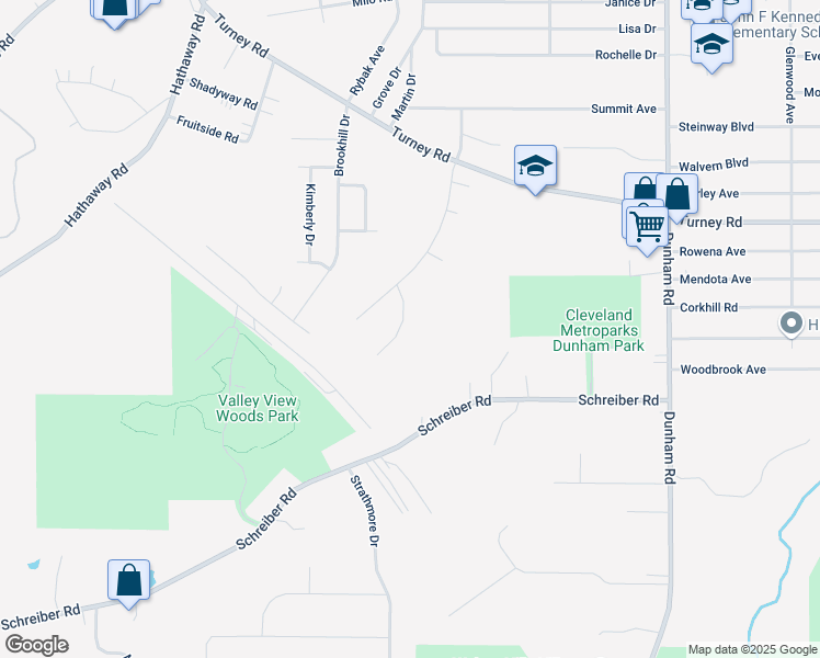 map of restaurants, bars, coffee shops, grocery stores, and more near 165 Creekside Drive in Maple Heights