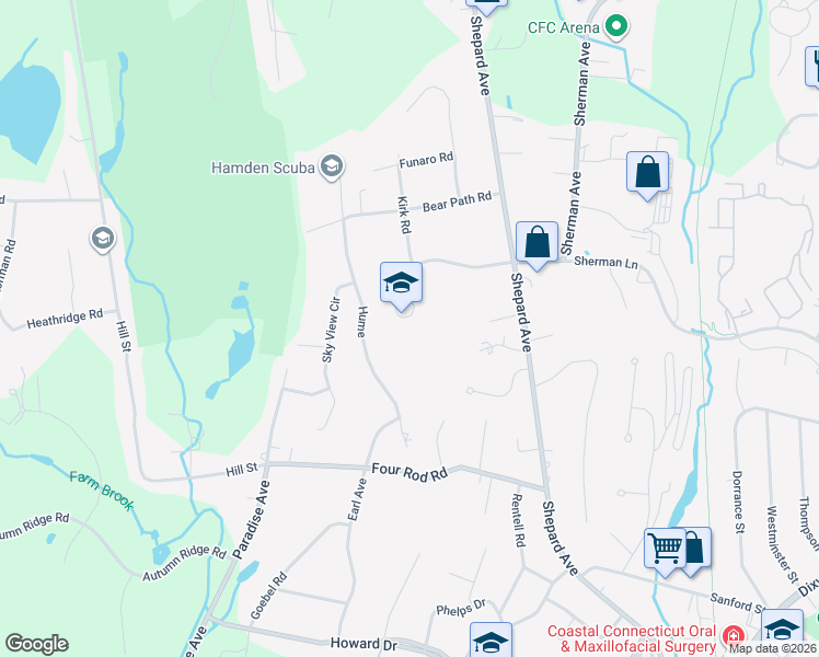 map of restaurants, bars, coffee shops, grocery stores, and more near 10 Kirk Road in Hamden
