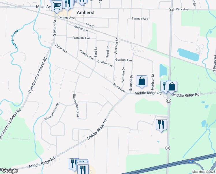 map of restaurants, bars, coffee shops, grocery stores, and more near 843 Georgia Avenue in Amherst