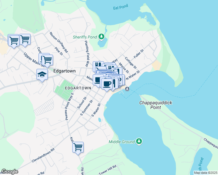 map of restaurants, bars, coffee shops, grocery stores, and more near in Edgartown