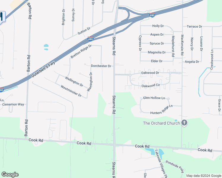 map of restaurants, bars, coffee shops, grocery stores, and more near 6928 Stearns Road in North Olmsted
