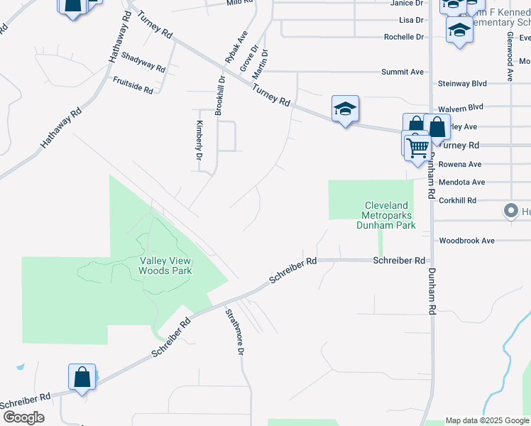 map of restaurants, bars, coffee shops, grocery stores, and more near 165 Creekside Drive in Maple Heights