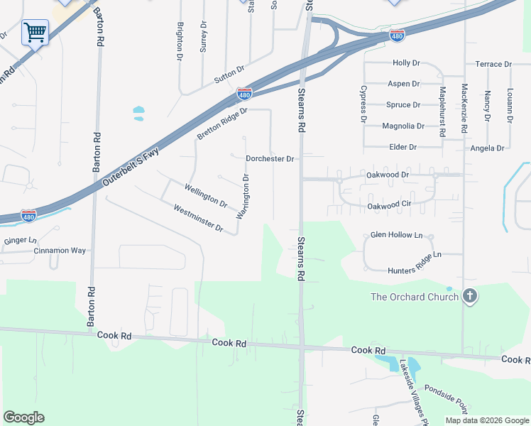 map of restaurants, bars, coffee shops, grocery stores, and more near 6996 Chadbourne Drive in North Olmsted