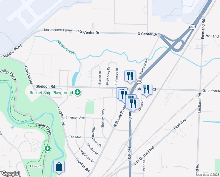 map of restaurants, bars, coffee shops, grocery stores, and more near 93 Sheldon Rd in Berea