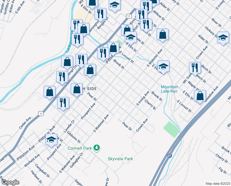 map of restaurants, bars, coffee shops, grocery stores, and more near 626 Fig Street in Scranton