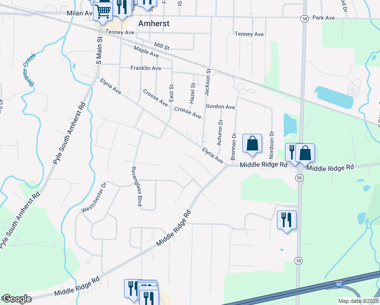 map of restaurants, bars, coffee shops, grocery stores, and more near 843 Georgia Avenue in Amherst