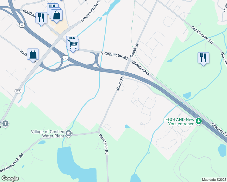 map of restaurants, bars, coffee shops, grocery stores, and more near 156 South Street in Goshen