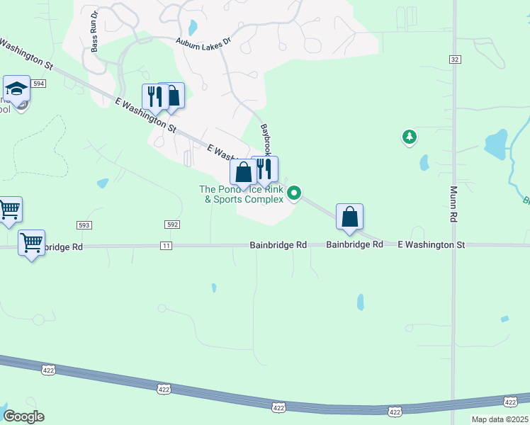 map of restaurants, bars, coffee shops, grocery stores, and more near 9943 East Washington Street in Chagrin Falls