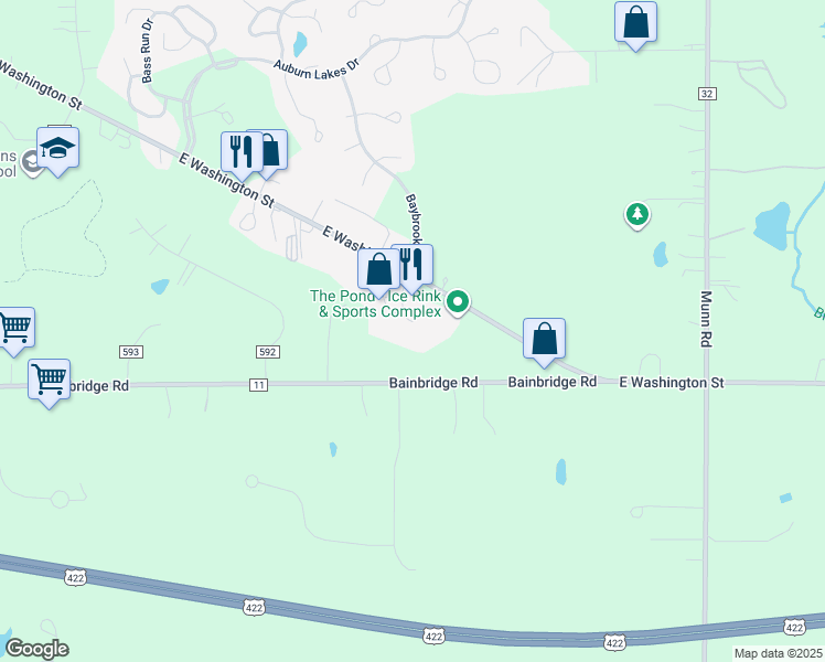 map of restaurants, bars, coffee shops, grocery stores, and more near 9943 East Washington Street in Chagrin Falls