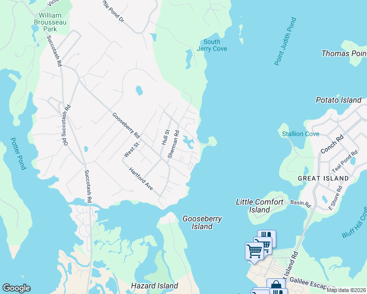 map of restaurants, bars, coffee shops, grocery stores, and more near 18 Perrywinkle Road in South Kingstown