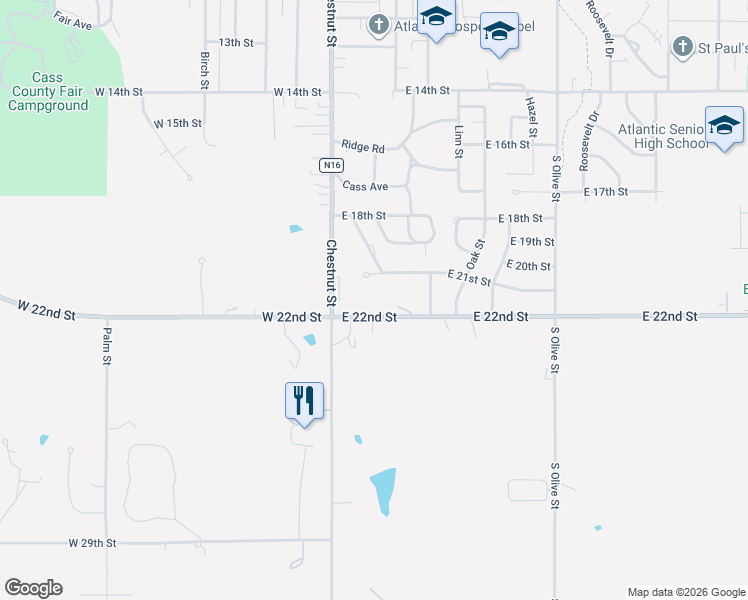 map of restaurants, bars, coffee shops, grocery stores, and more near 106 East 22nd Street in Atlantic