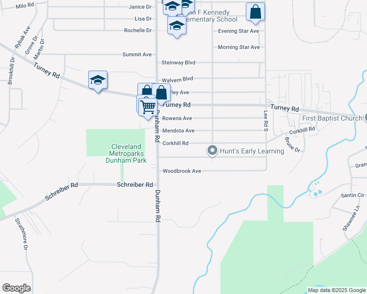 map of restaurants, bars, coffee shops, grocery stores, and more near 15321 Longvale Avenue in Maple Heights