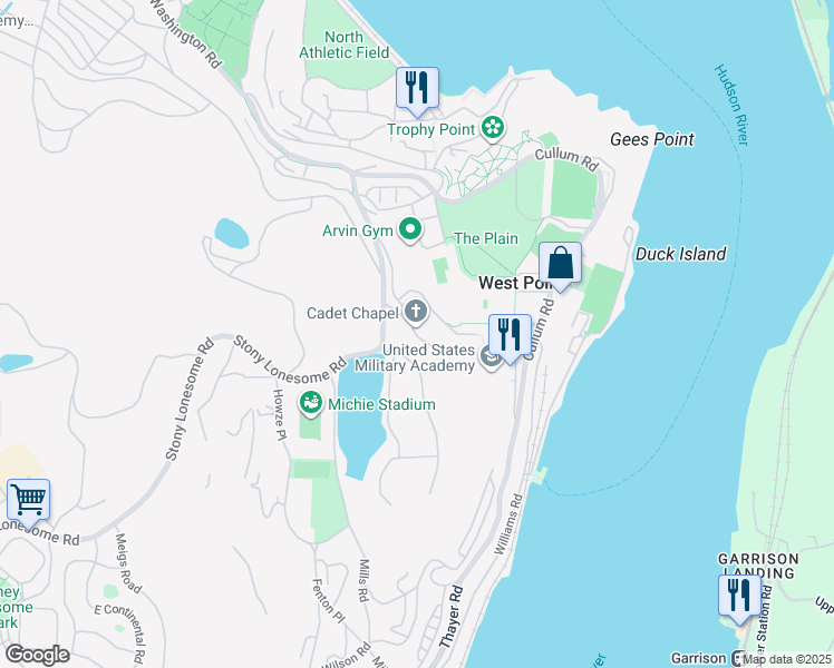 map of restaurants, bars, coffee shops, grocery stores, and more near in West Point