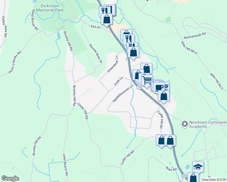map of restaurants, bars, coffee shops, grocery stores, and more near 14 Appleblossom Lane in Newtown