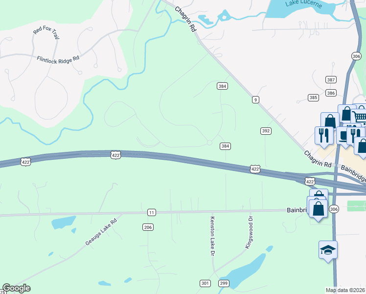 map of restaurants, bars, coffee shops, grocery stores, and more near U.S. 422 in Chagrin Falls