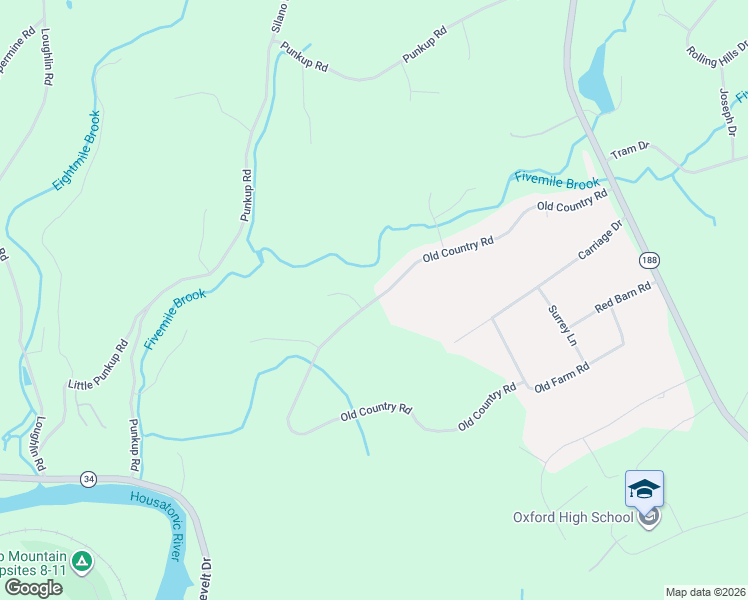 map of restaurants, bars, coffee shops, grocery stores, and more near 46 Old Country Road in Oxford