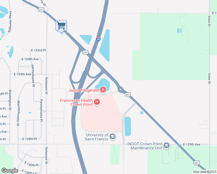 map of restaurants, bars, coffee shops, grocery stores, and more near in Crown Point