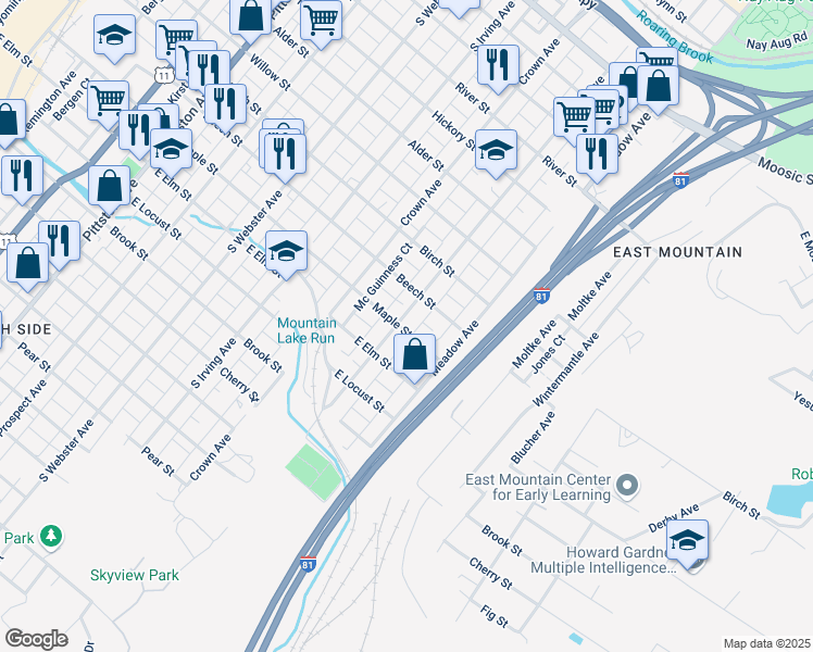 map of restaurants, bars, coffee shops, grocery stores, and more near 1050-1098 Boland Ct in Scranton