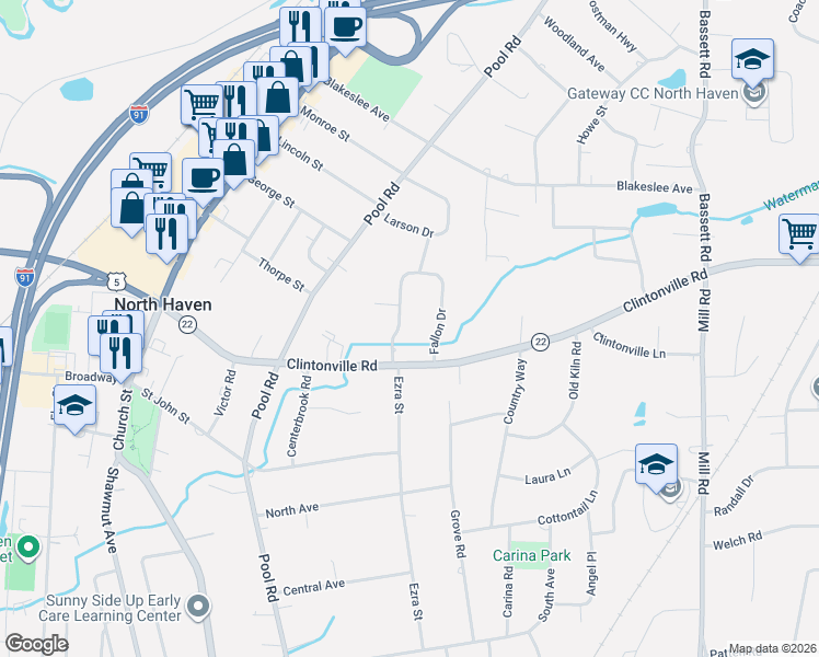 map of restaurants, bars, coffee shops, grocery stores, and more near 2 Fallon Drive in North Haven