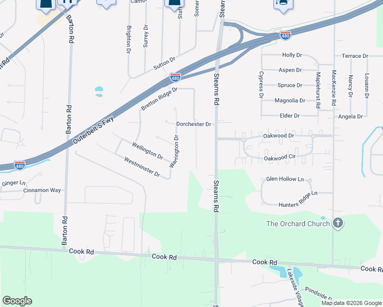 map of restaurants, bars, coffee shops, grocery stores, and more near 6996 Chadbourne Drive in North Olmsted