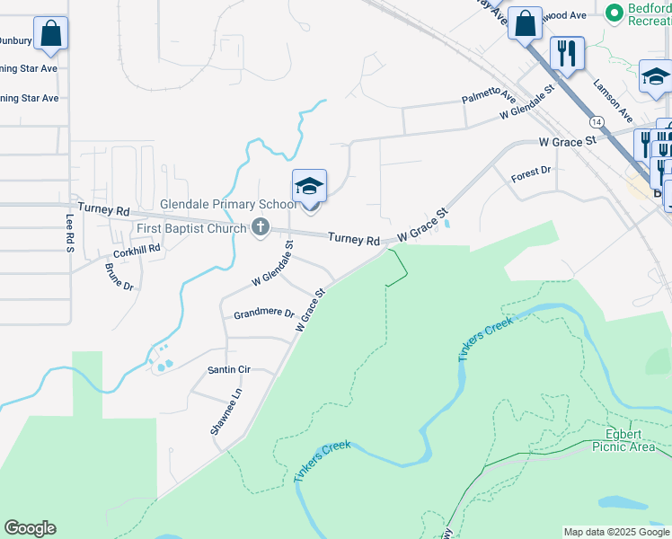 map of restaurants, bars, coffee shops, grocery stores, and more near 385 Turney Road in Bedford