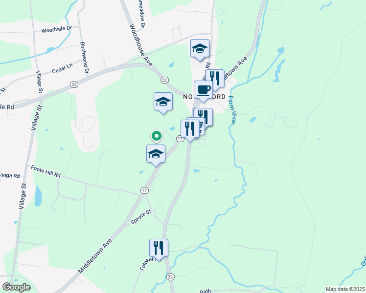 map of restaurants, bars, coffee shops, grocery stores, and more near 1370 Middletown Avenue in Northford