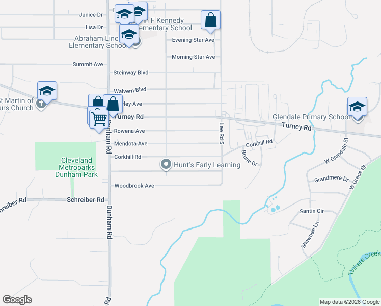 map of restaurants, bars, coffee shops, grocery stores, and more near 16105 Mendota Avenue in Maple Heights