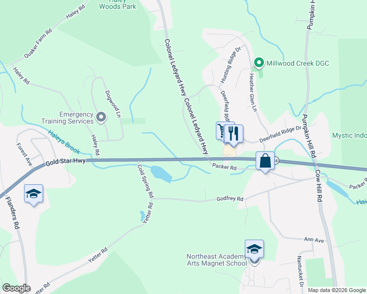 map of restaurants, bars, coffee shops, grocery stores, and more near 47 Quaker Town Road in Groton