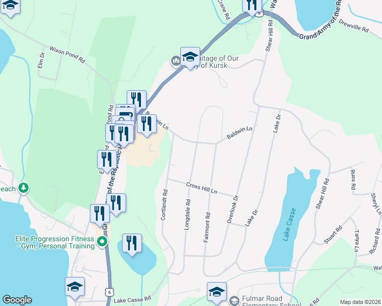 map of restaurants, bars, coffee shops, grocery stores, and more near 41 Baldwin Lane in Mahopac