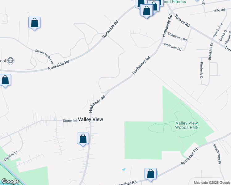 map of restaurants, bars, coffee shops, grocery stores, and more near 6579 Hathaway Road in Valley View