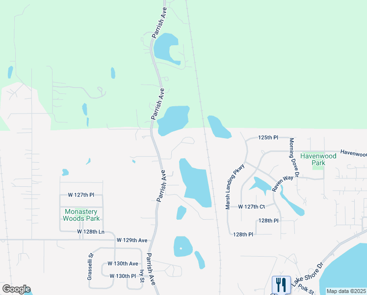 map of restaurants, bars, coffee shops, grocery stores, and more near 9418 West 125th Court in Cedar Lake