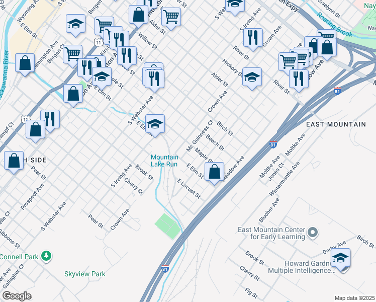map of restaurants, bars, coffee shops, grocery stores, and more near 91 Mc Guinness Court in Scranton