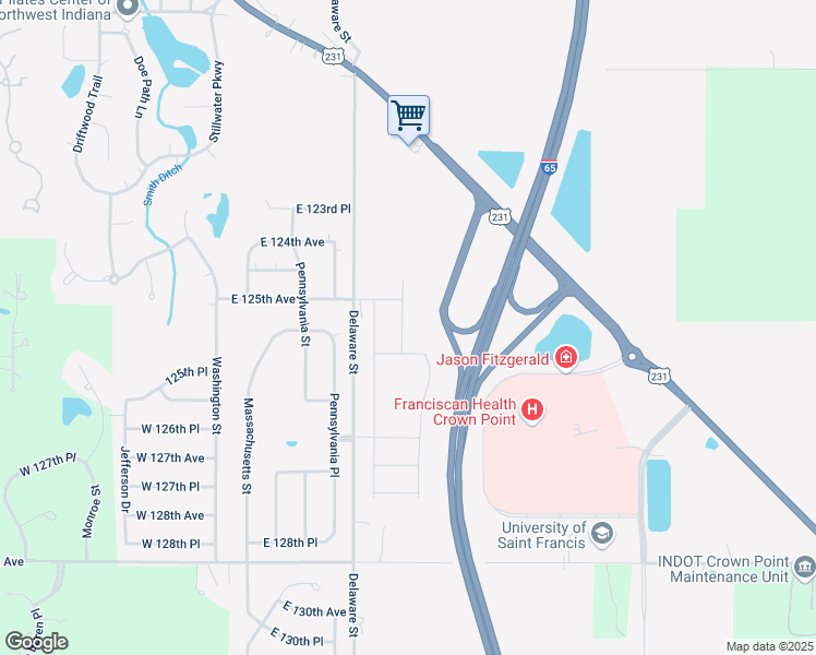 map of restaurants, bars, coffee shops, grocery stores, and more near U.S. 231 in Crown Point