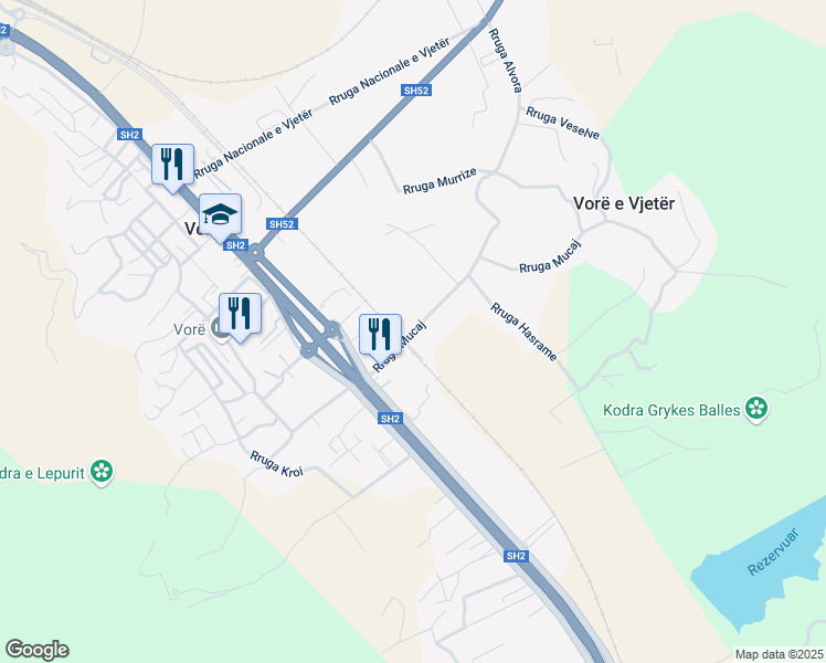 map of restaurants, bars, coffee shops, grocery stores, and more near Rruga Mucaj in Vorë