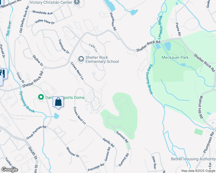 map of restaurants, bars, coffee shops, grocery stores, and more near 58 Woodcrest Lane in Danbury