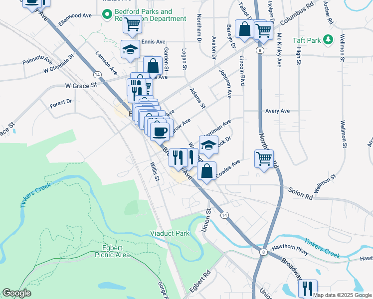 map of restaurants, bars, coffee shops, grocery stores, and more near 756 Washington Street in Bedford