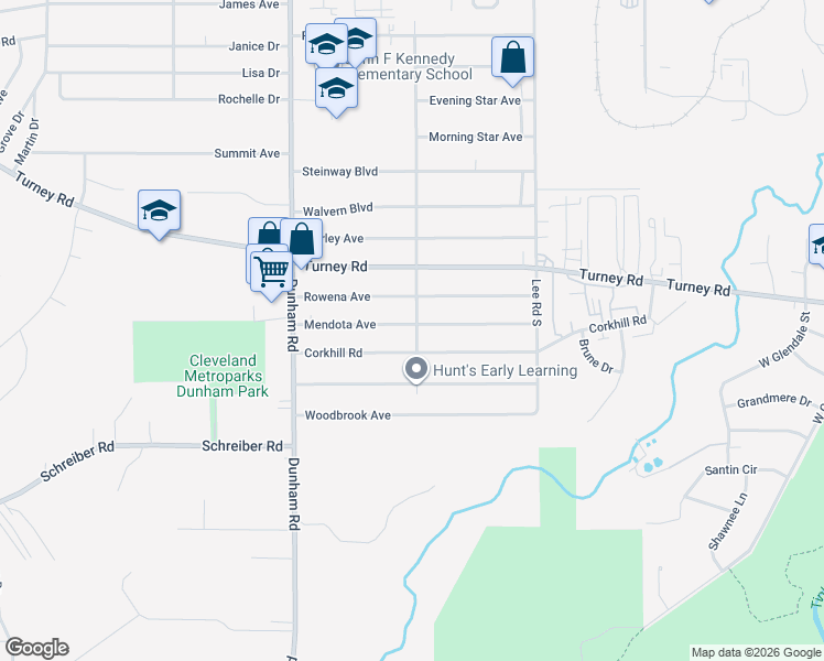 map of restaurants, bars, coffee shops, grocery stores, and more near 15904 Mendota Avenue in Maple Heights